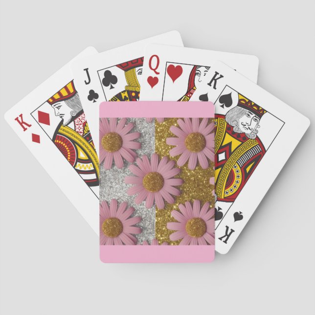 Luxe Retro 70er Pink Daisies Card Deck Spielkarten (Rückseite)