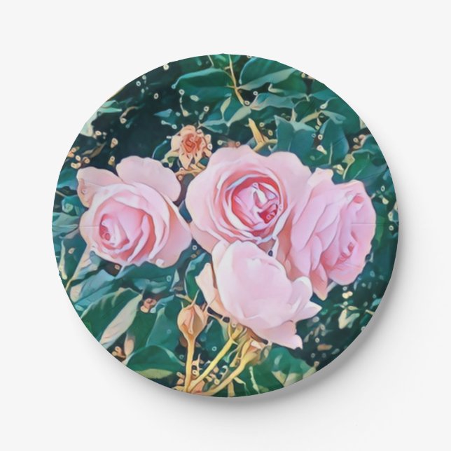 luxe romantic flowers botanical wallpaper pappteller (Vorderseite)