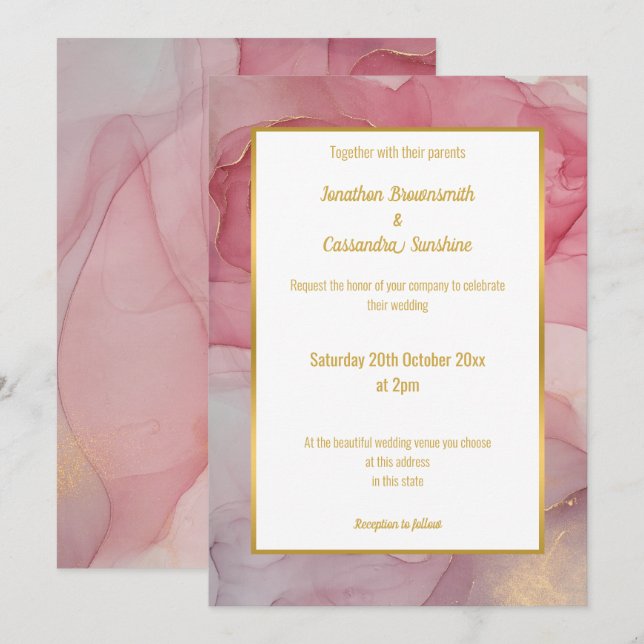 LUXE ROSE BLUSH MARBLE WEDING INVITATION EINLADUNG (Vorne/Hinten)