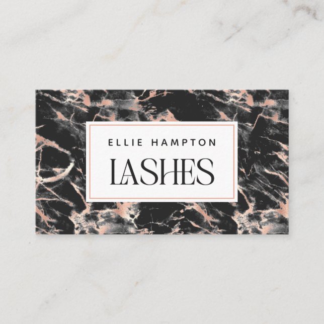 Luxe Rose Gold Black Marble Beauty Lashes Visitenkarte (Vorderseite)