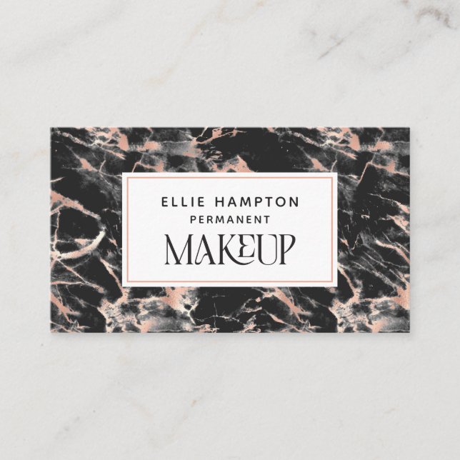 Luxe Rose Gold Black Marble Permanent Makeup Visitenkarte (Vorderseite)