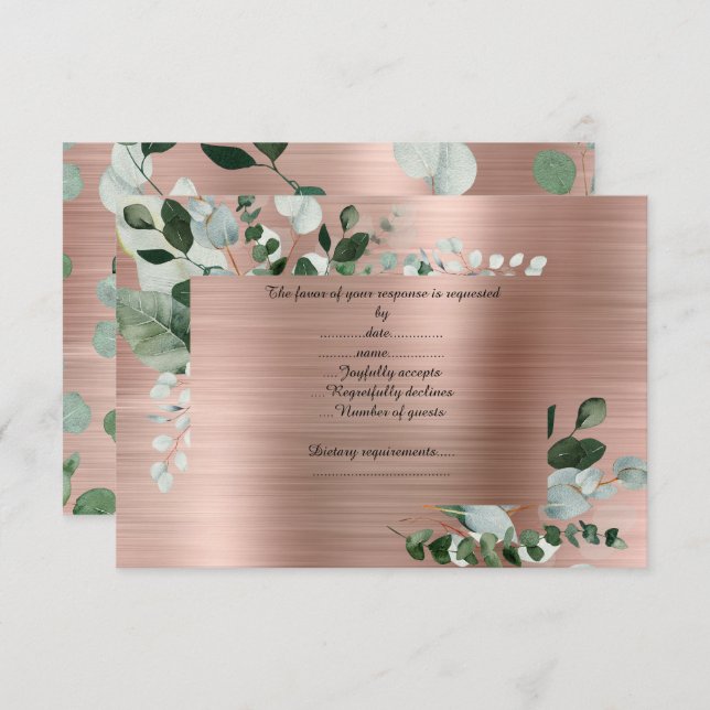 LUXE ROSE GOLD BOTANISCHE ANTWORTKARTE RSVP KARTE (Vorne/Hinten)