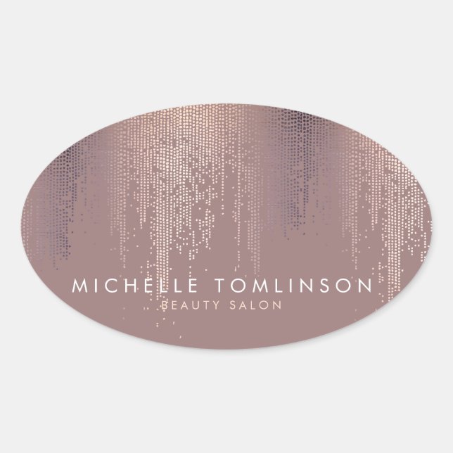Luxe Rose Gold Confetti Regenmuster Ovaler Aufkleber (Vorderseite)