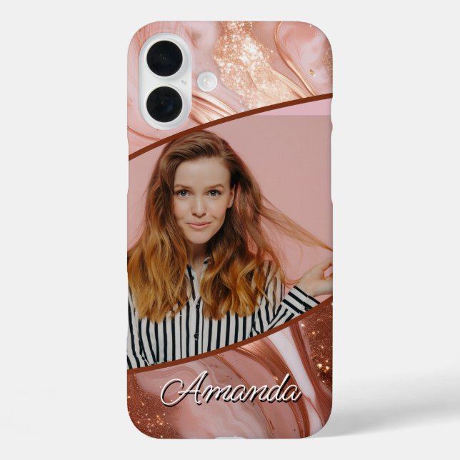 Luxe Rose Gold Glitzer Marble Foto Case-Mate iPhone Hülle (Rückseite)