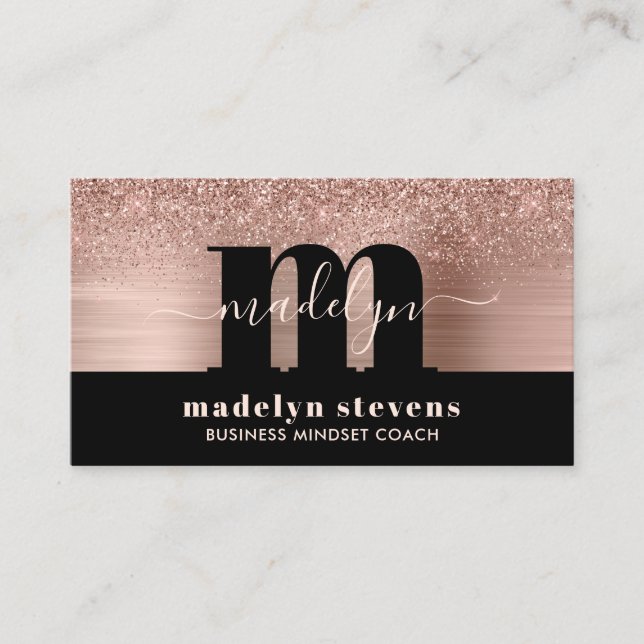 Luxe Rose Gold Glitzer Metallic Monogram Logo Visitenkarte (Vorderseite)