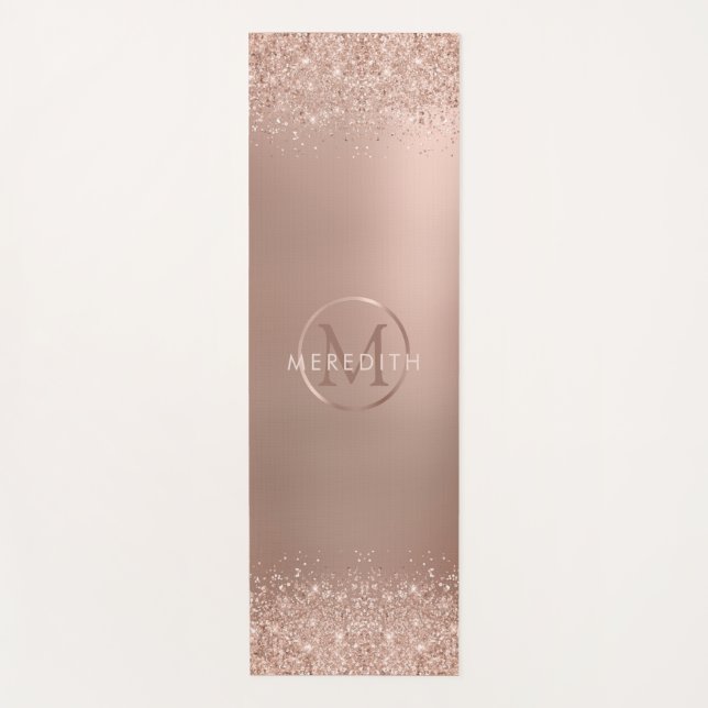 Luxe Rose Gold Glitzer Metallic Monogram Yogamatte (Vorderseite)