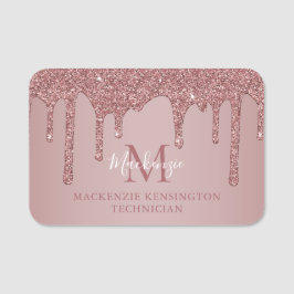 Luxe Rose Gold Glitzer Tropfen Monogram Namensschild