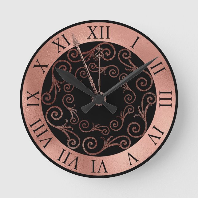 LUXE ROSE GOLD ROMAN WALL CLOCK RUNDE WANDUHR (Vorderseite)