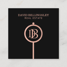 Luxe Rose Gold Skeleton Key Monogram Realtor Quadratische Visitenkarte