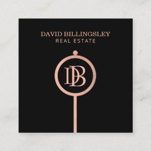 Luxe Rose Gold Skeleton Key Monogram Realtor Quadratische Visitenkarte