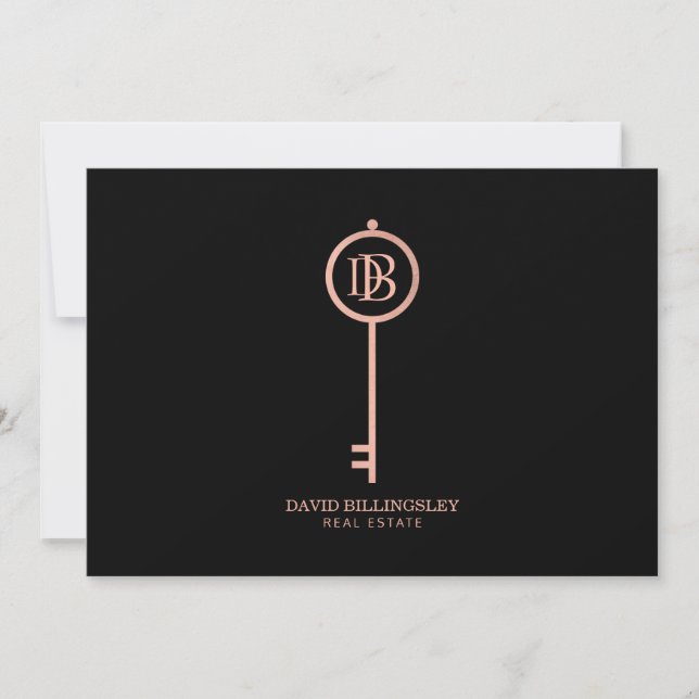 Luxe Rose Gold Skeleton Key Monogram Vielen Dank Mitteilungskarte (Vorderseite)
