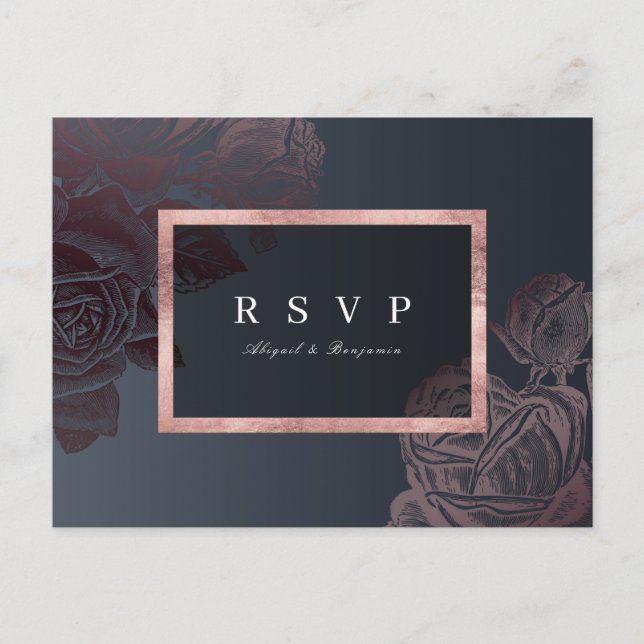 Luxe Rose Gold Vintag botanische Hochzeit RSVP Einladungspostkarte (Vorderseite)