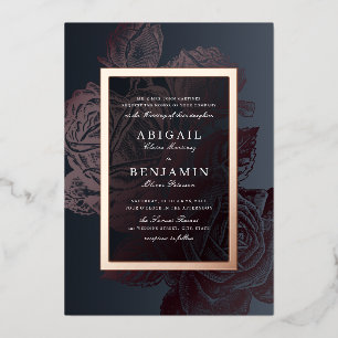 Luxe Rose Gold Vintage botanische Blumenhochzeit Folieneinladung