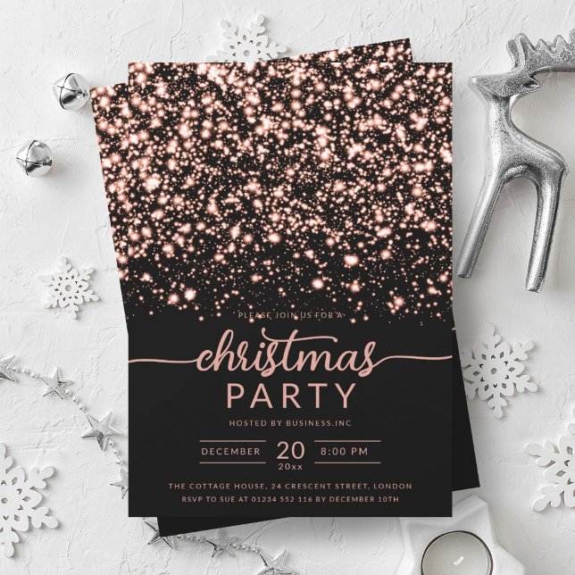 Luxe Rose Gold Winter Shiny Stars Company Xmas Einladung (Luxe Rose Gold Winter Shiny Stars Company Xmas Invitation)