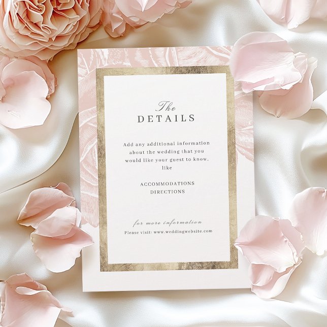 Luxe Rose Goldmedaille Hochzeitsdetails Begleitkarte (Luxe rose blush gold vintage wedding details enclosure card)