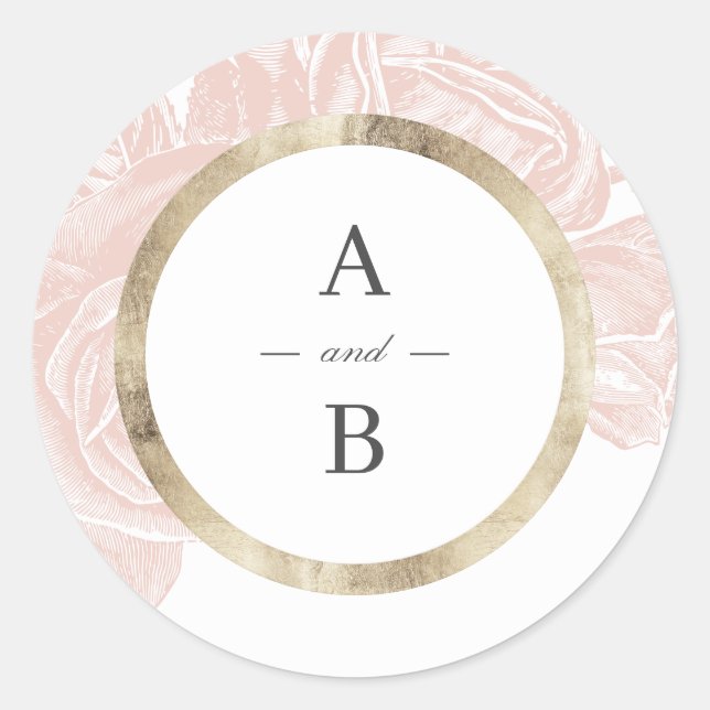 Luxe Rose Goldmedaille Hochzeitsmonogramm Runder Aufkleber (Vorderseite)
