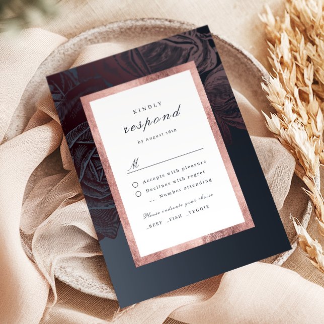 Luxe Rose Goldmoody Vintage botanische Hochzeit RSVP Karte (Luxe rose gold moody vintage botanical wedding RSVP card)