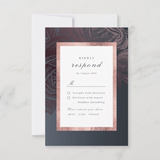 Luxe Rose Goldmoody Vintage botanische Hochzeit RSVP Karte (Vorderseite)
