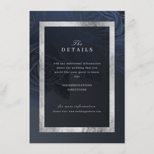 Luxe Rose Marine Vintage botanische Hochzeitsdetai Begleitkarte (Vorderseite)