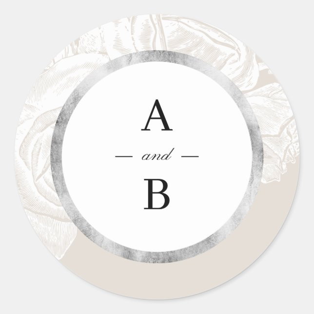 Luxe Rose neutral Vintag Blumen Hochzeitsmonogramm Runder Aufkleber (Vorderseite)
