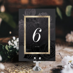 Luxe Rose Schwarzes Gold Vintage botanische Hochze Tischnummer