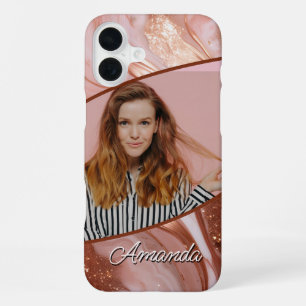 Luxe-Roségold-Glitter-Marmor-Foto iPhone 16 Plus Hülle
