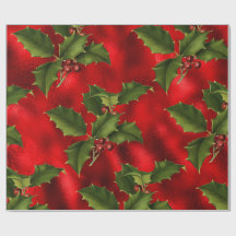 Luxe Rote Imitate Foil, Green Holly, Red Berries