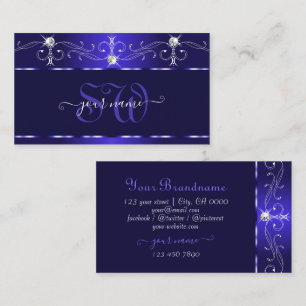 Luxe Royal Blue Squiggles Sparkle Jewels Monogram Visitenkarte
