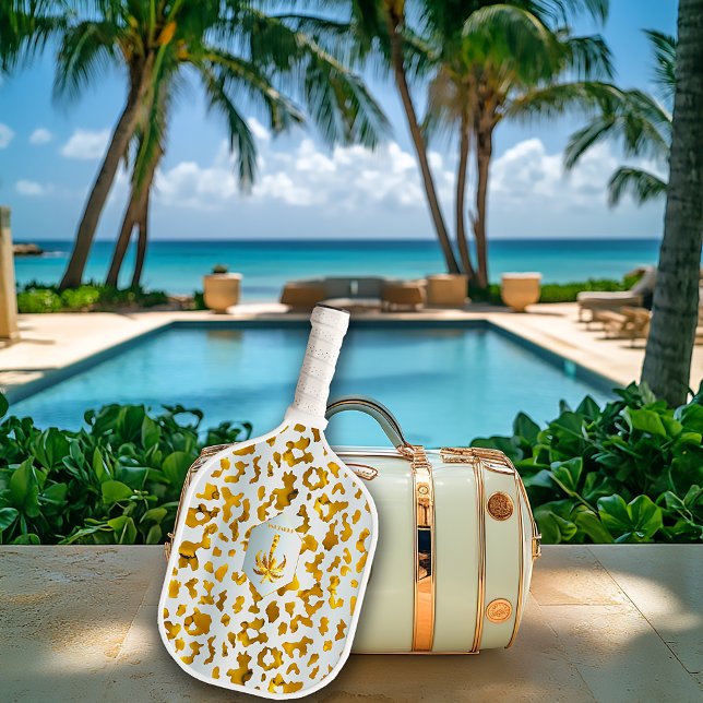 Luxe Safari Chic Gold Leopard Print  Pickleball Schläger (Luxury Safari Chic White and Gold Pickleball Paddle )