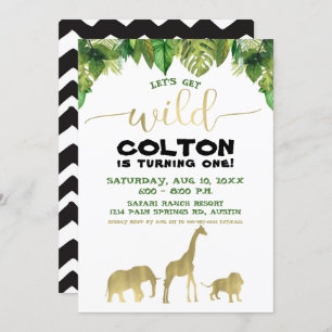Luxe Safari Jungle Birthday Modern Wild One Einladung