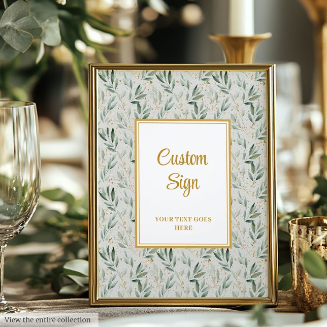 Luxe Sage Green Gold Foliage Hochzeit Custom Poste Poster (Luxe Sage Green Gold Foliage Wedding Custom Poster)