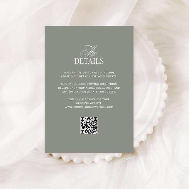 Luxe Sage Green | QR Code Wedding Guest Details Begleitkarte (Von Creator hochgeladen)