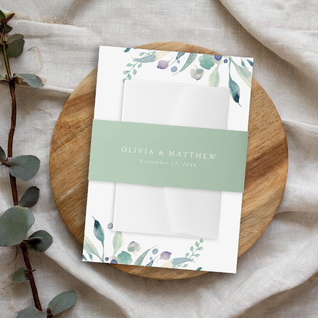 Luxe Sage Minimalistisch Wedding Monogram Einladungsbanderole (Von Creator hochgeladen)