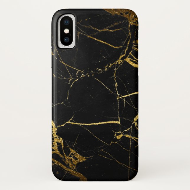 Luxe Schwarz und Gold Marmortextur Case-Mate iPhone Hülle (Rückseite)