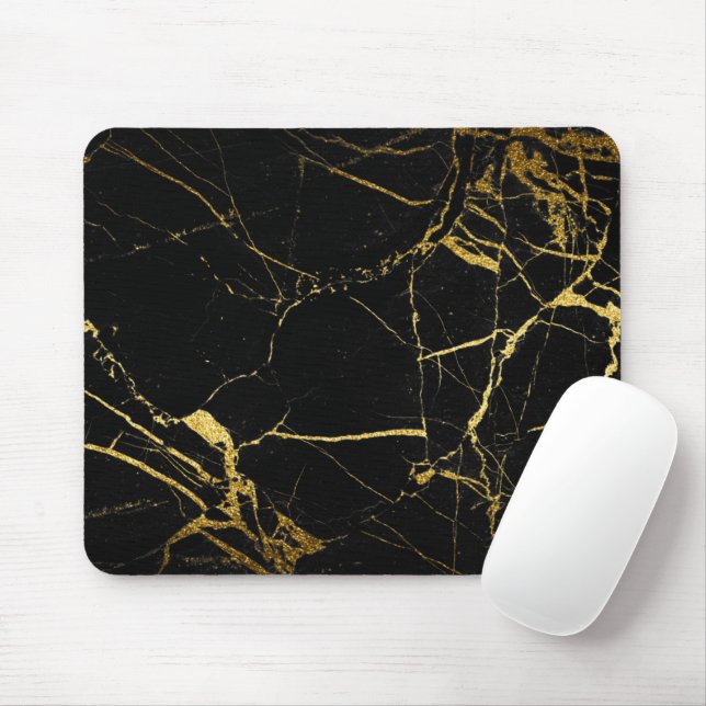 Luxe Schwarz und Gold Marmortextur Mousepad (Mit Mouse)