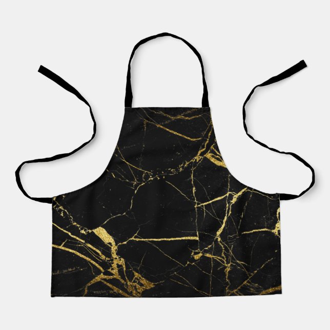 Luxe Schwarz und Gold Marmortextur Schürze (Vorderseite)