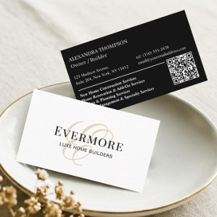 Luxe Schwarz Weiß Monogramm Home Contractor QR Cod Visitenkarte