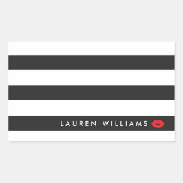 Luxe Schwarz/Weiße Streifen Rote Lippen Makeup Kün Rechteckiger Aufkleber