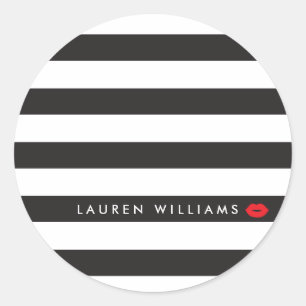 Luxe Schwarz/Weiße Streifen Rote Lippen Makeup Kün Runder Aufkleber