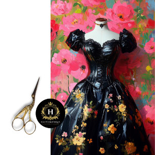 Luxe schwarze Korsett-Puppe rosa Blumen-Decoupage Seidenpapier