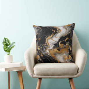 Luxe Serenity Black, Gold & White Marmor Inspirier Kissen
