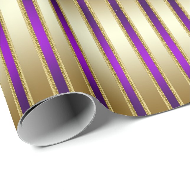 Luxe Shiny Gold und Royal Lila Stripes Geschenkpapier (Rolleneckpunkt)
