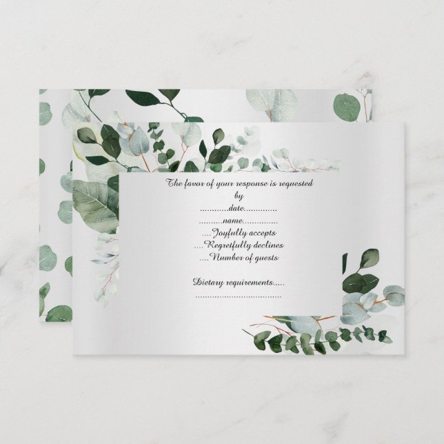 LUXE SILVER BOTANISCHE ANTWORTKARTE RSVP KARTE (Vorne/Hinten)