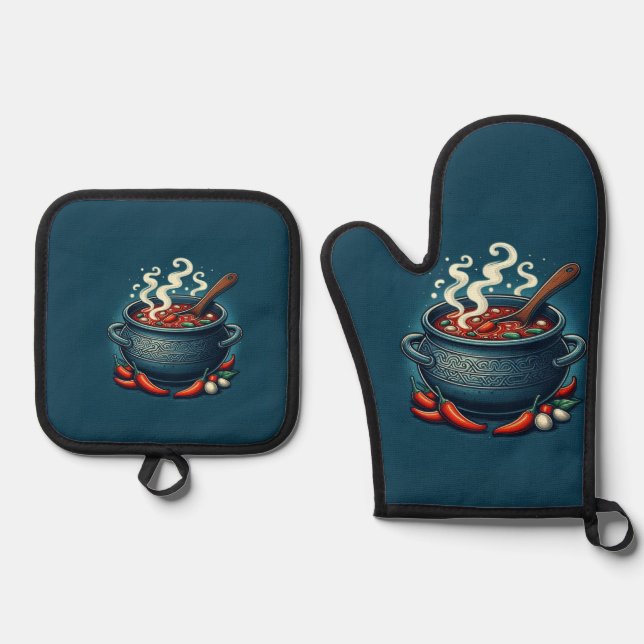 Luxe Silver Quilted Oven Mitt and Pot Holder Set (Vorderseite)
