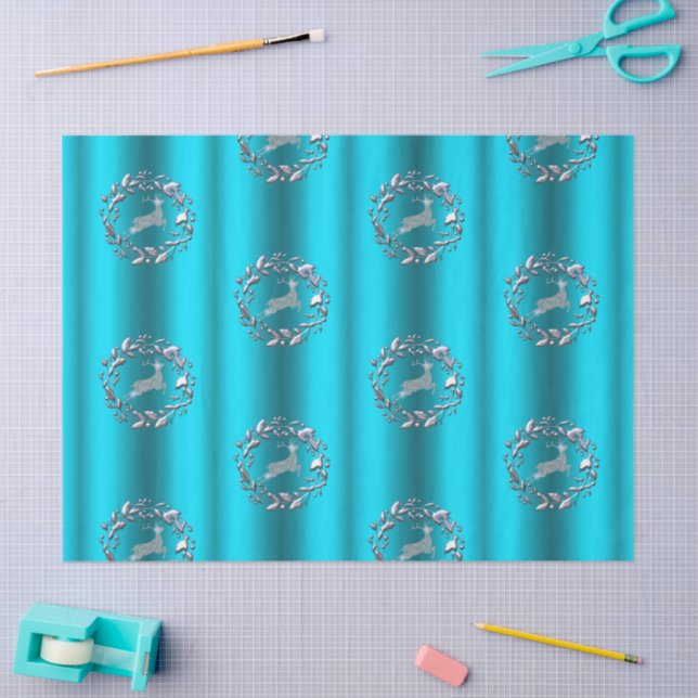 Luxe Silver Reindeer Aqua Christmas Seidenpapier (Basteln)