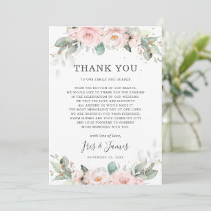 Luxe Soft Hued Blush Pink Blumengrün Hochzeit Dankeskarte