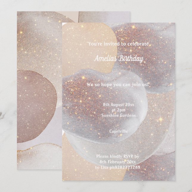 LUXE SPACE TALK BIRTHDAY PARTY INVITATION EINLADUNG (Vorne/Hinten)