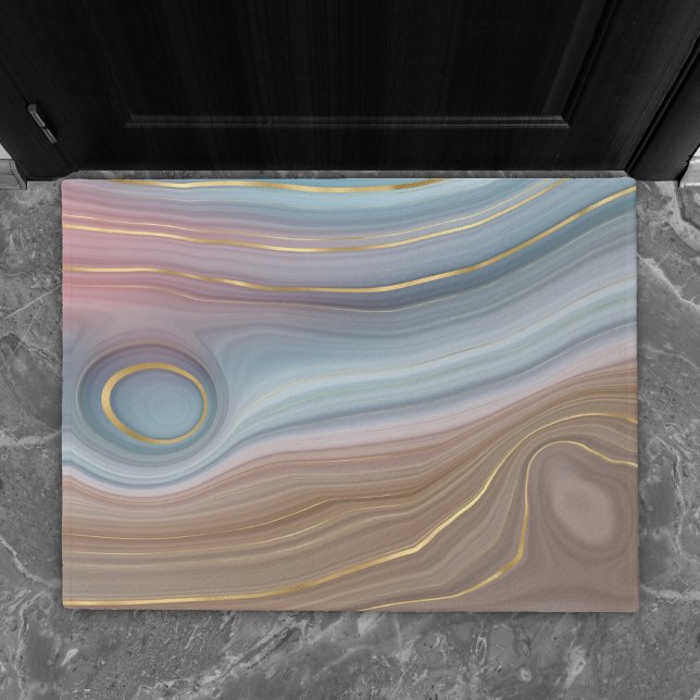 Luxe Strata | Dusty Slate Blue Taupe Pink Agate Fußmatte (Von Creator hochgeladen)