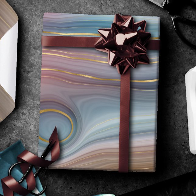 Luxe Strata | Dusty Slate Blue Taupe Pink Agate Geschenkpapier (Von Creator hochgeladen)