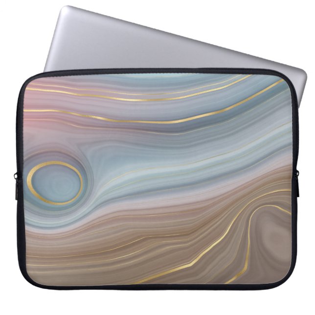 Luxe Strata | Dusty Slate Blue Taupe Pink Agate Laptopschutzhülle (Vorderseite)